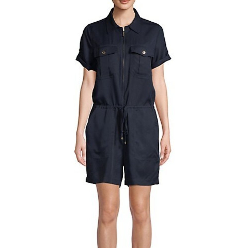 NWT Tommy Hilfiger Women's Quarter-Zip Romper Jumpsuit Shorts SZ XS Navy Blue
